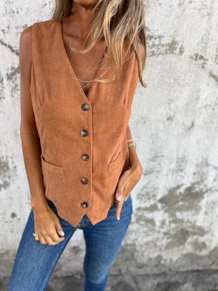 V-neck Single-breasted Sleeveless Vest