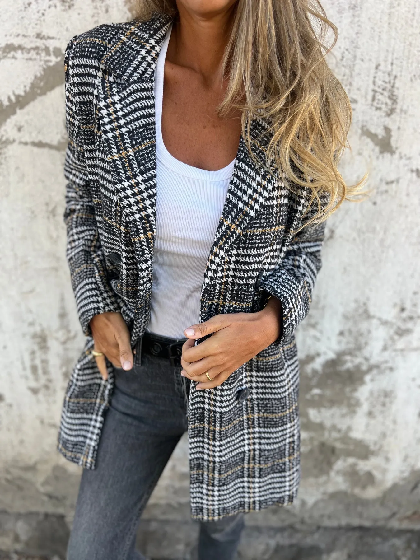 Women's Lapel Long Sleeve Plaid Coat